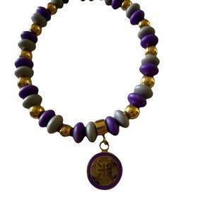 Rustic Cuff Purple, Grey and Gold Beaded Bracelet